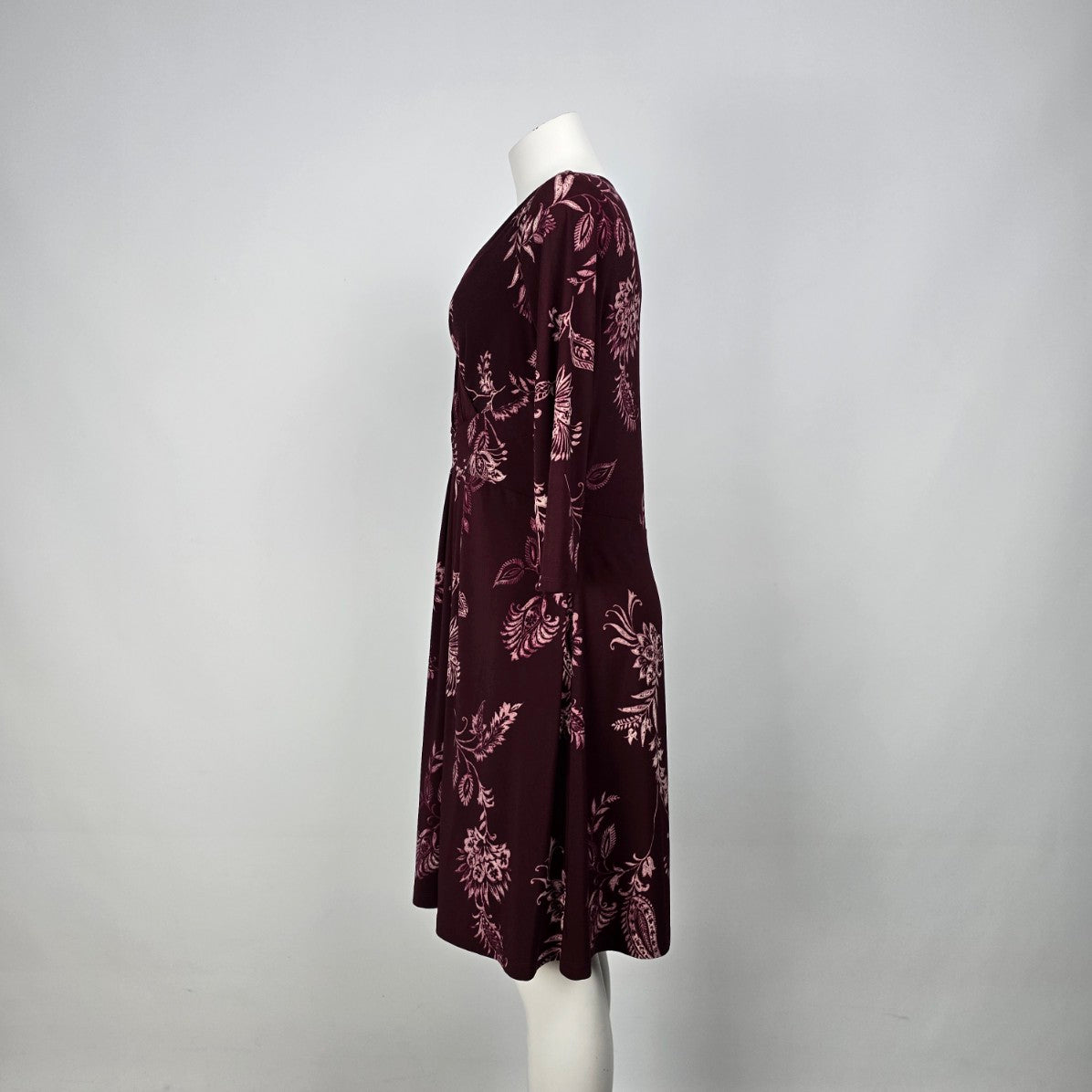 Chaps Burgundy Floral Print Faux Wrap Dress Size L