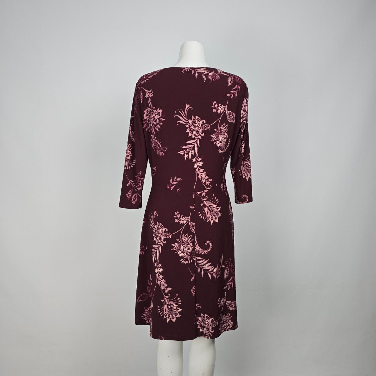 Chaps Burgundy Floral Print Faux Wrap Dress Size L