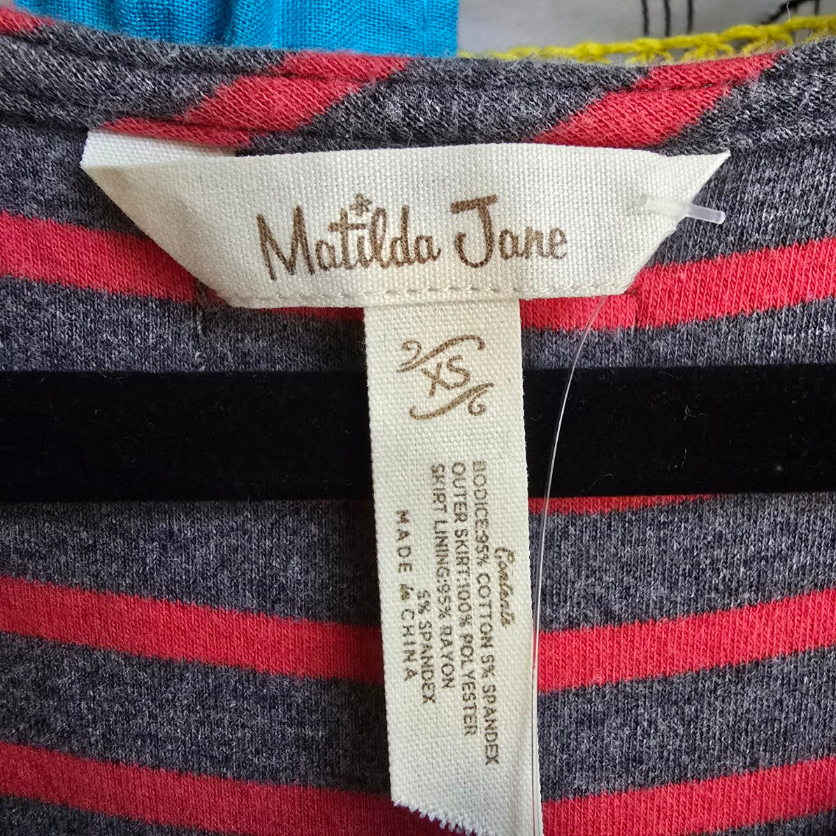 Matilda Jane T'WAS THE NIGHT Dress Red Stripes Tulle Overlay Size XS