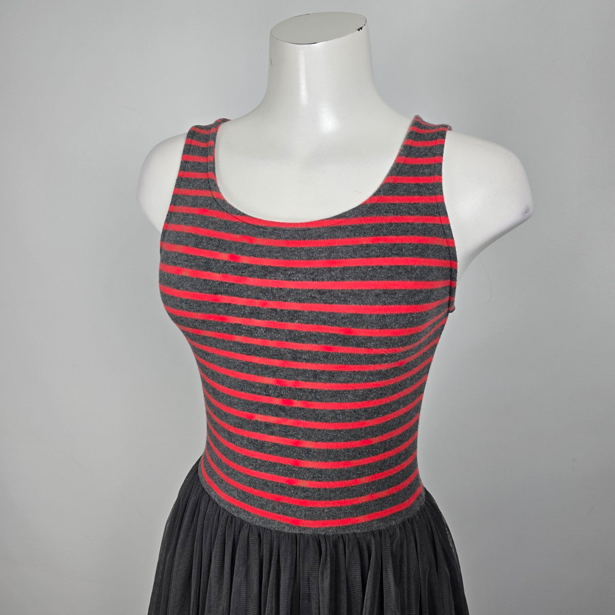 Matilda Jane T'WAS THE NIGHT Dress Red Stripes Tulle Overlay Size XS
