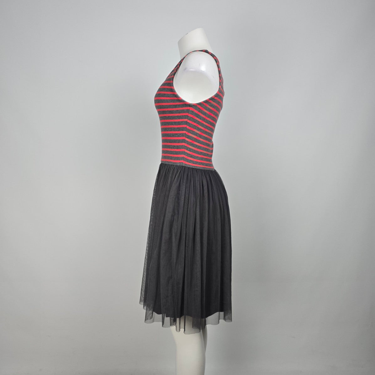 Matilda Jane T'WAS THE NIGHT Dress Red Stripes Tulle Overlay Size XS