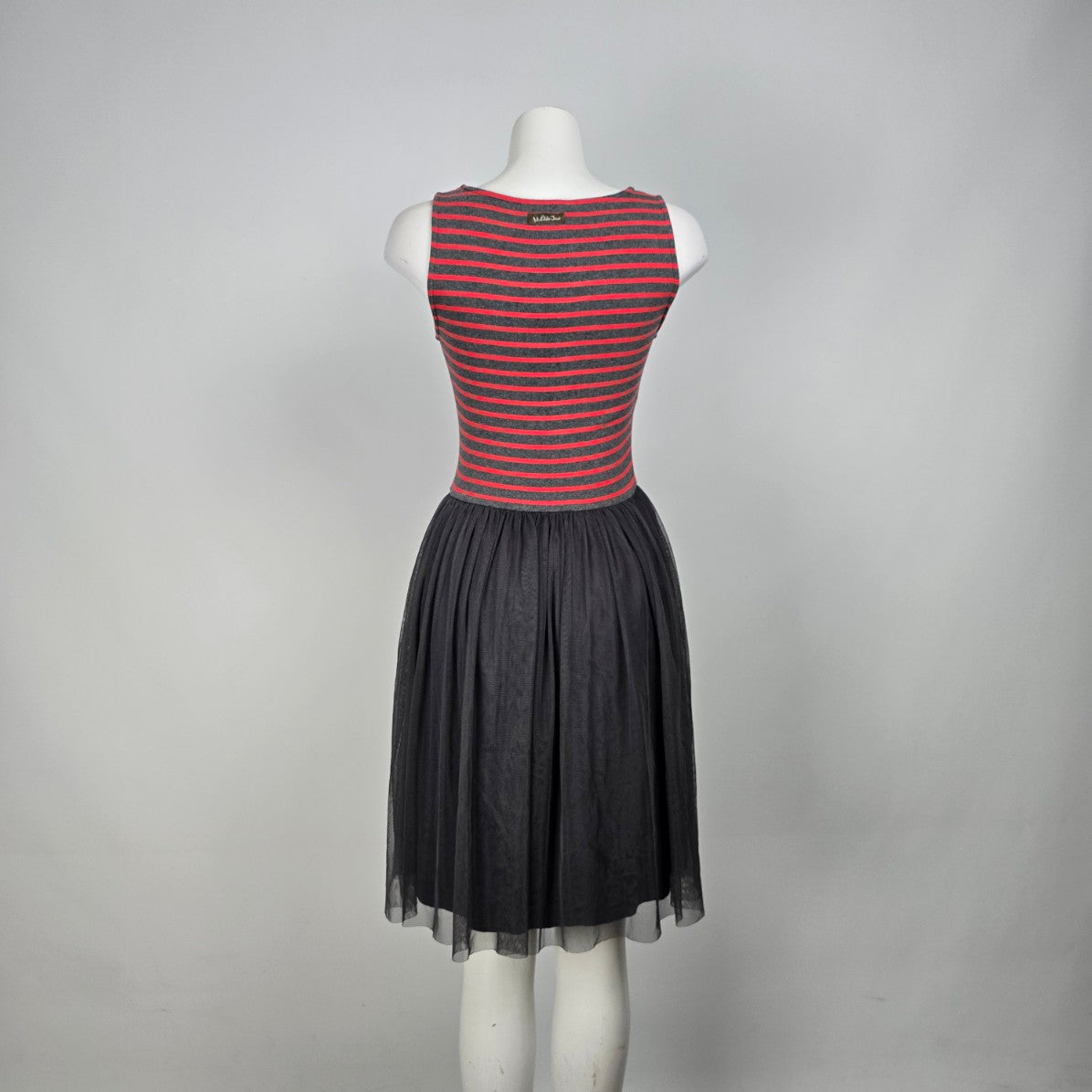 Matilda Jane T'WAS THE NIGHT Dress Red Stripes Tulle Overlay Size XS