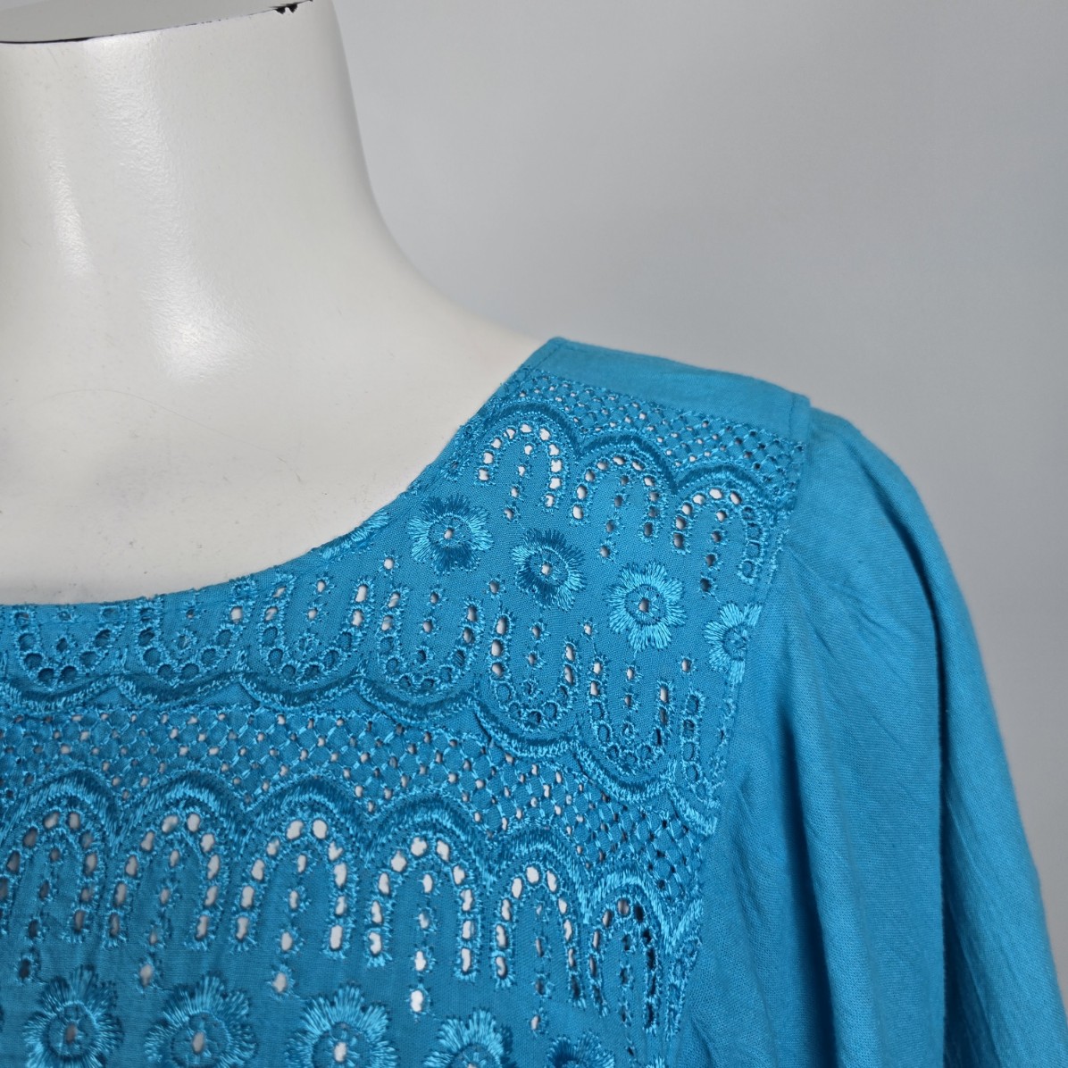 Vintage Blue Lace Detail Flare Sleeve Midi Dress Size L/XL