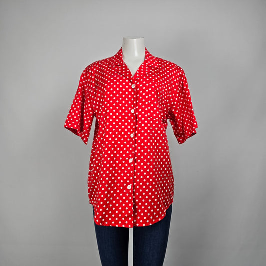 Vintage Tabi International Red Polka Dot Button Up Blouse Top Size 12