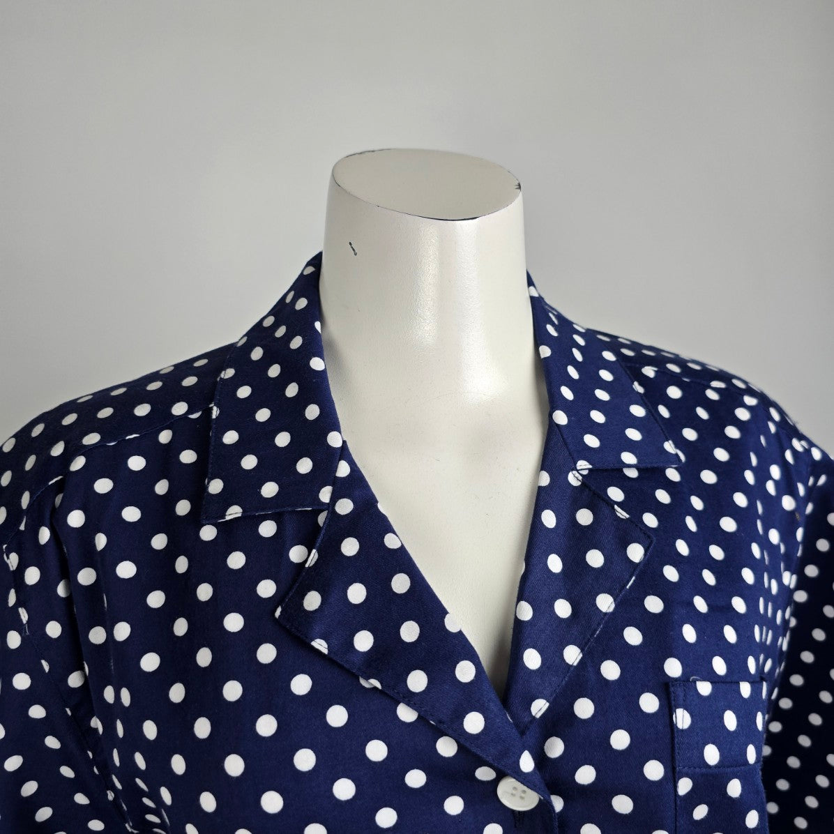 Vintage Tabi International Blue Polka Dot Button Up Blouse Top Size 10