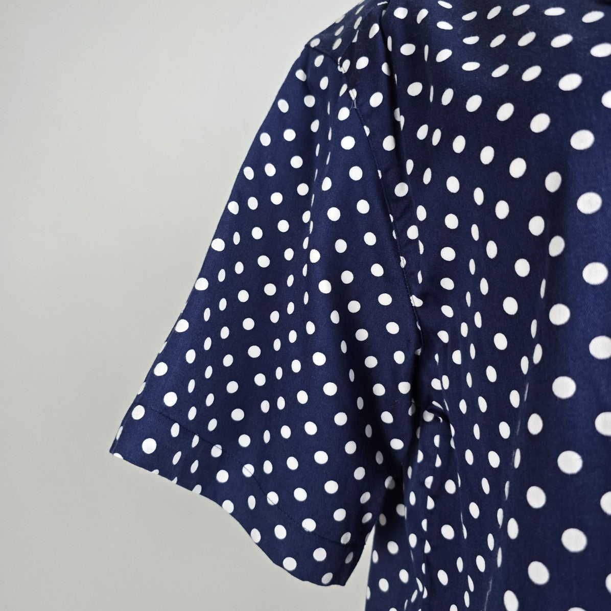 Vintage Tabi International Blue Polka Dot Button Up Blouse Top Size 10