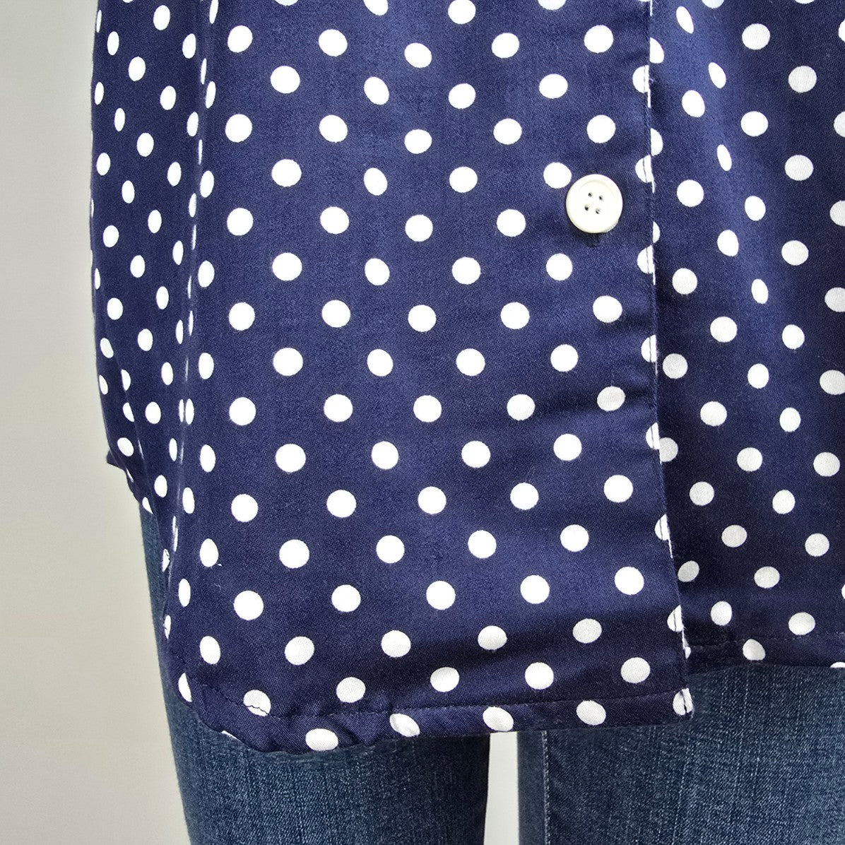 Vintage Tabi International Blue Polka Dot Button Up Blouse Top Size 10