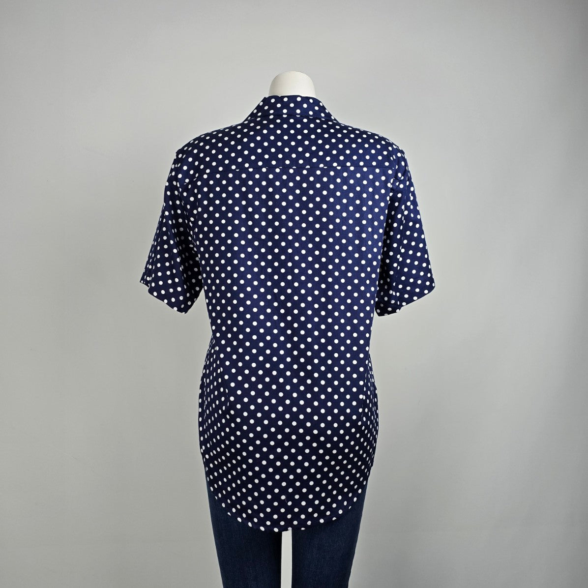 Vintage Tabi International Blue Polka Dot Button Up Blouse Top Size 10