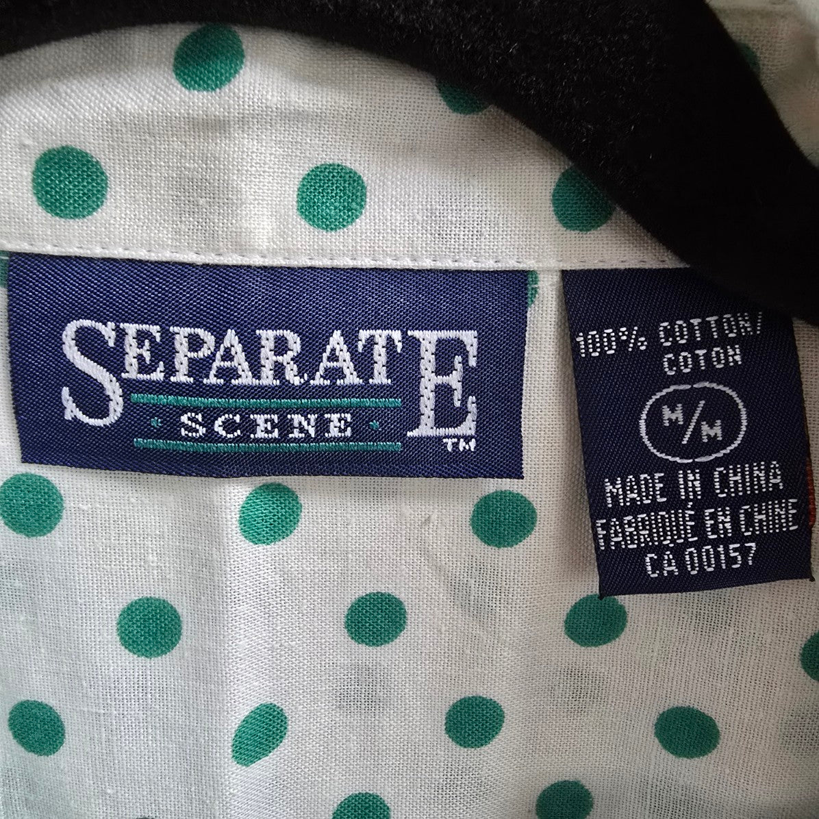 Vintage Seperate Scene Cotton White & Green Polka Dot Blouse Size M