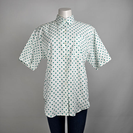 Vintage Seperate Scene Cotton White & Green Polka Dot Blouse Size M