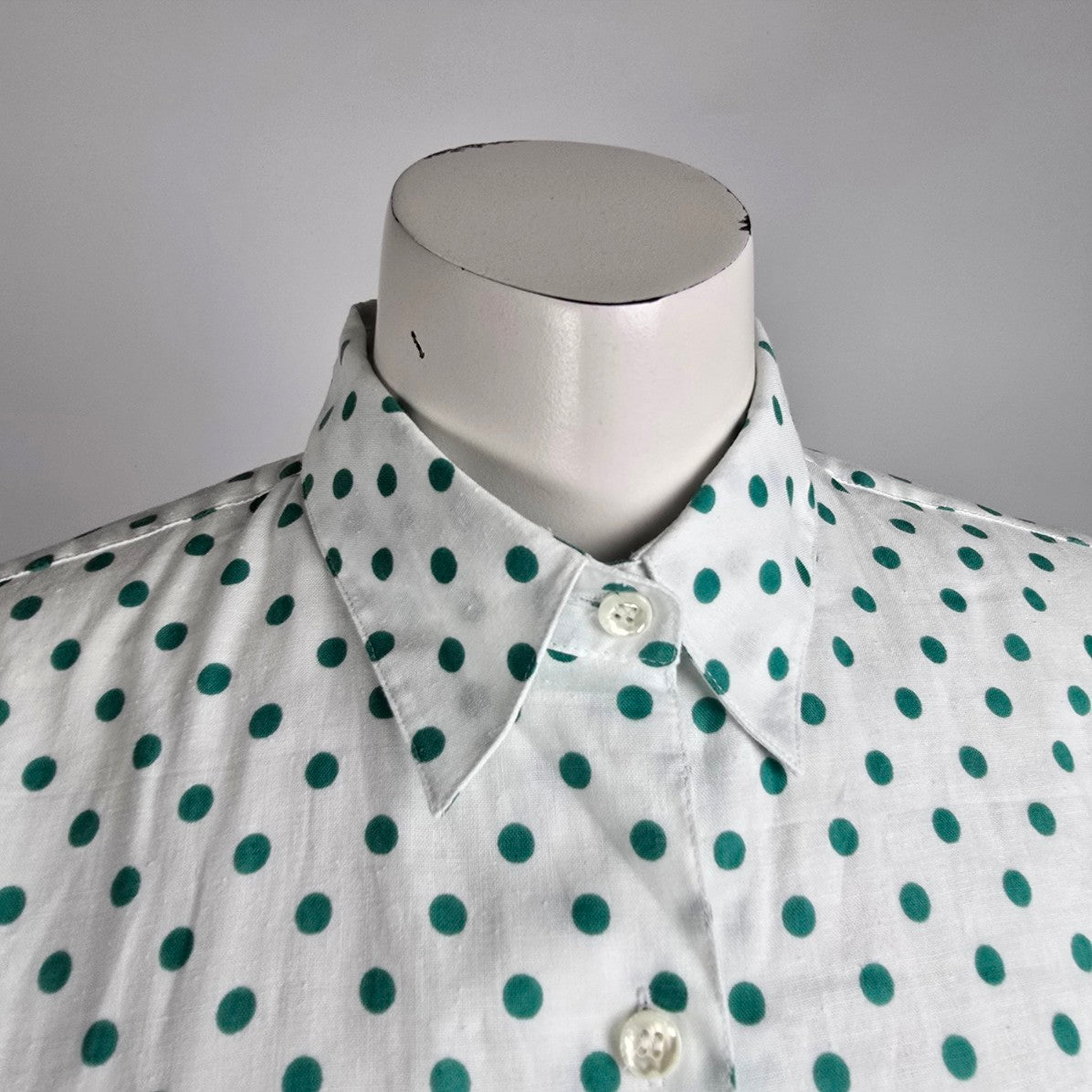 Vintage Seperate Scene Cotton White & Green Polka Dot Blouse Size M