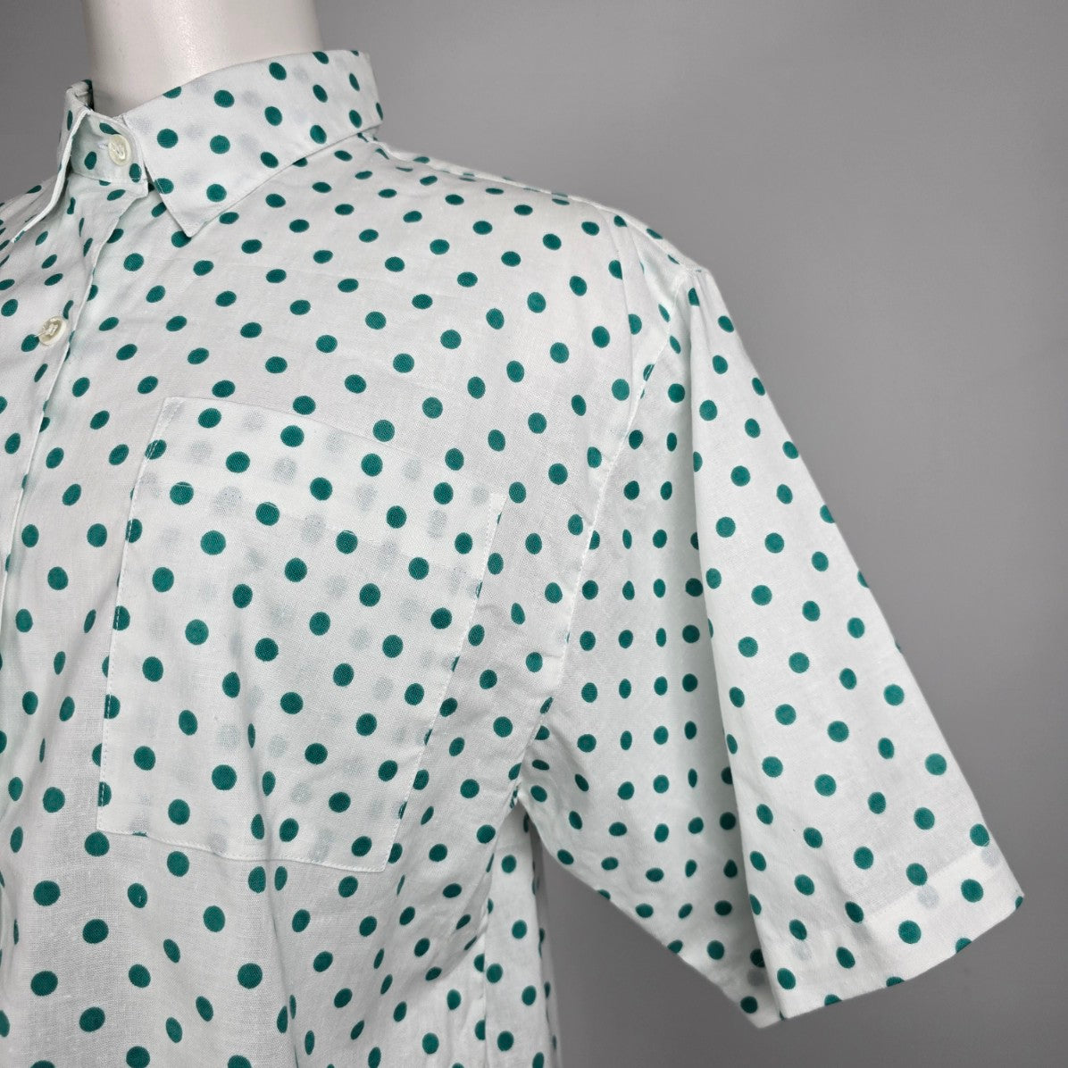 Vintage Seperate Scene Cotton White & Green Polka Dot Blouse Size M