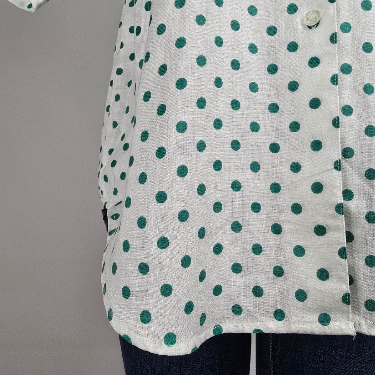 Vintage Seperate Scene Cotton White & Green Polka Dot Blouse Size M