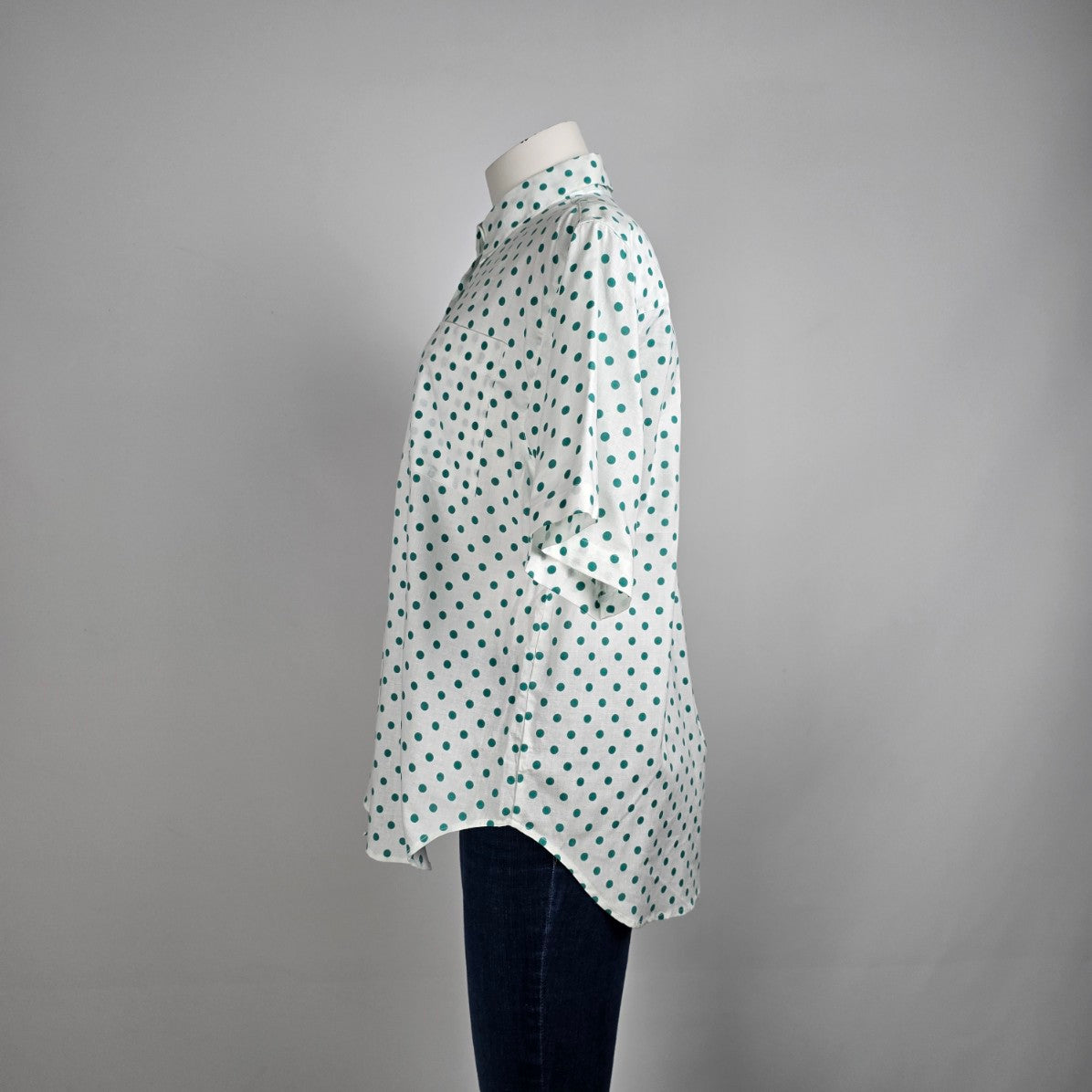 Vintage Seperate Scene Cotton White & Green Polka Dot Blouse Size M