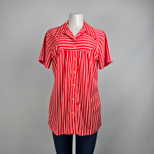 Vintage Penningtons Red Stripped Short Sleeve Collared Top Size M