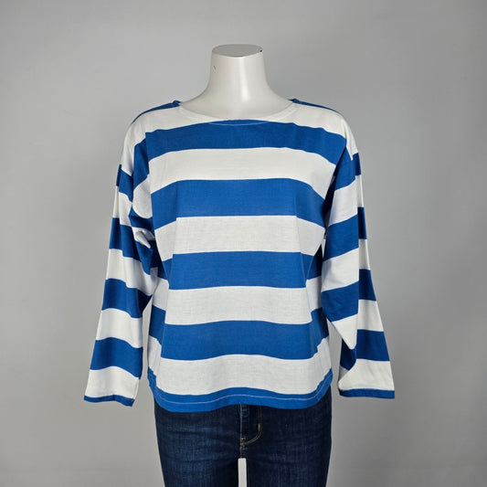 Vintage Sears Cotton Blue & White Stripped Long Sleeve T-shirt Size L
