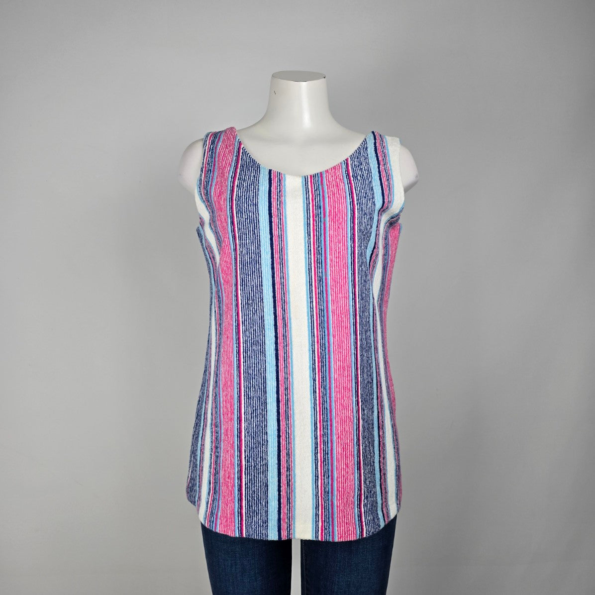 Vintage Pink Stripped Knit Sleeveless Top Size L/XL