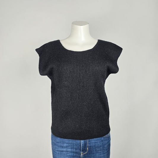 Vintage Tan Jay Black Knit Short Sleeve Sweater Size L