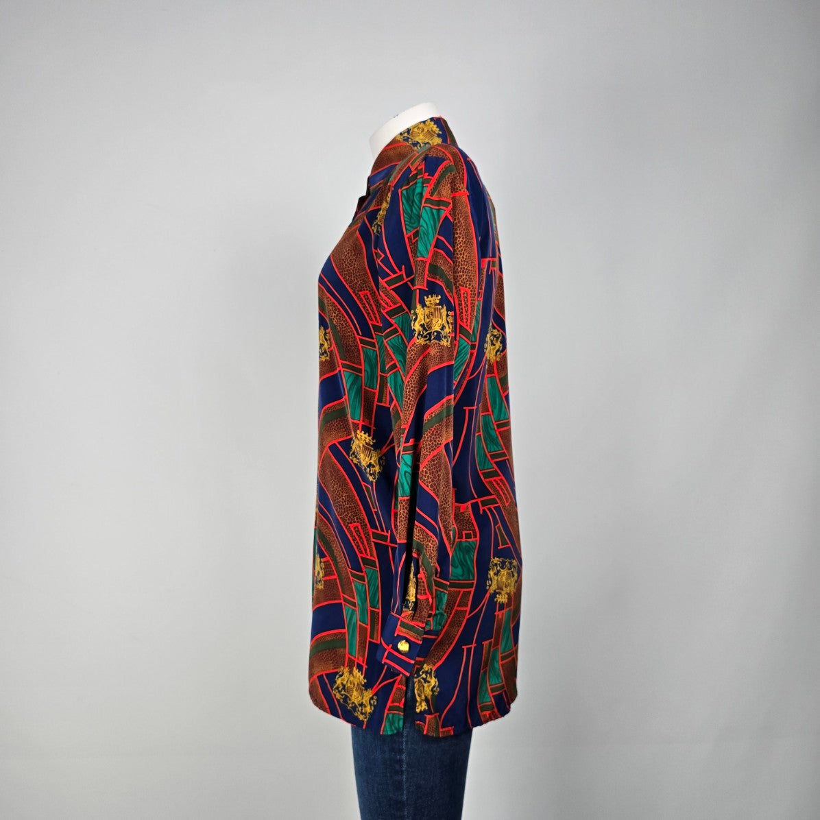 Vintage Chagal Red Lion Crest Print Button Up Blouse Size 6