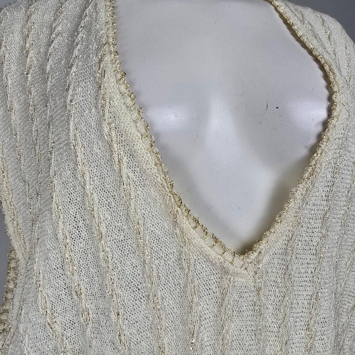 Vintage Holiday Cream & Gold Knit Sweater Vest Size L/XL