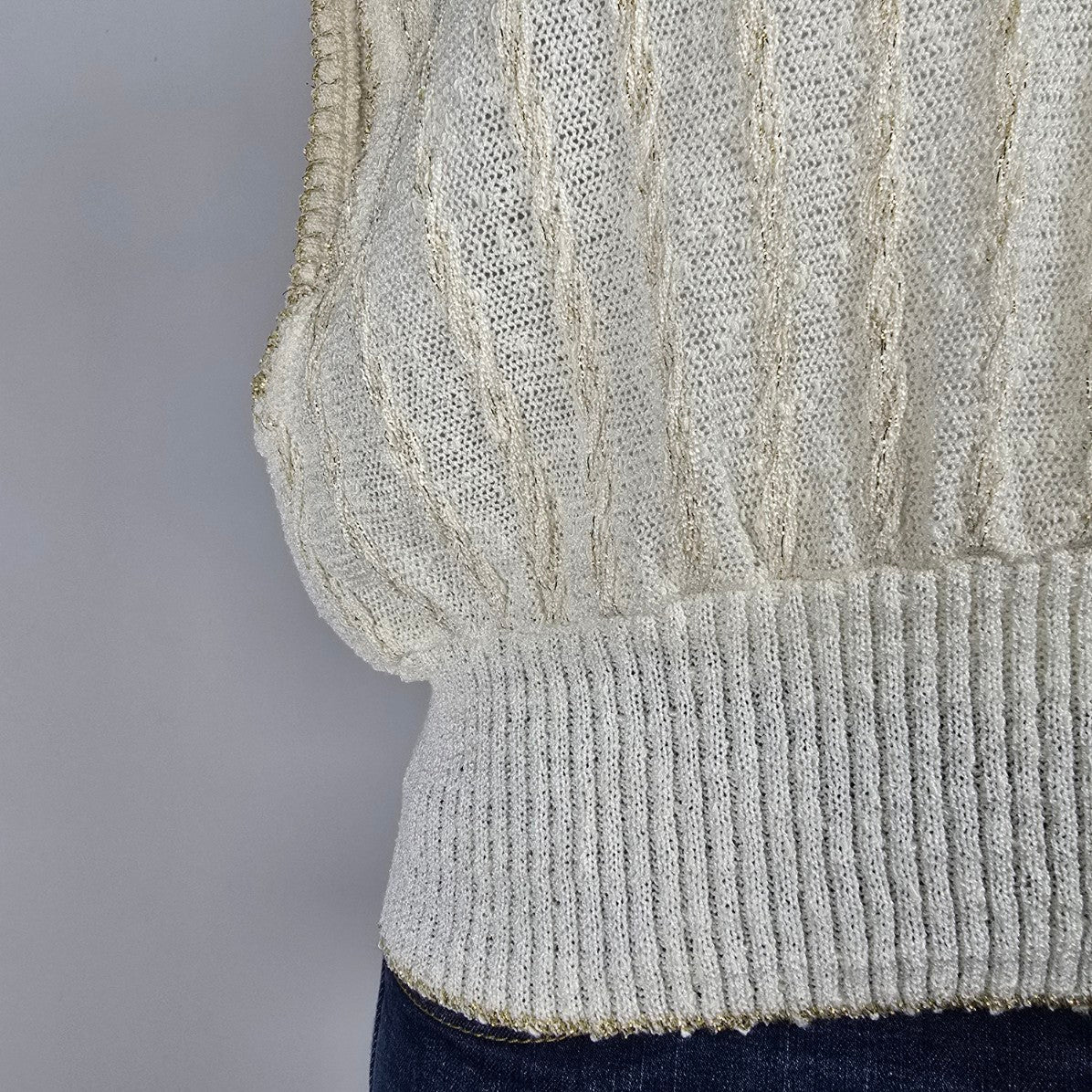 Vintage Holiday Cream & Gold Knit Sweater Vest Size L/XL