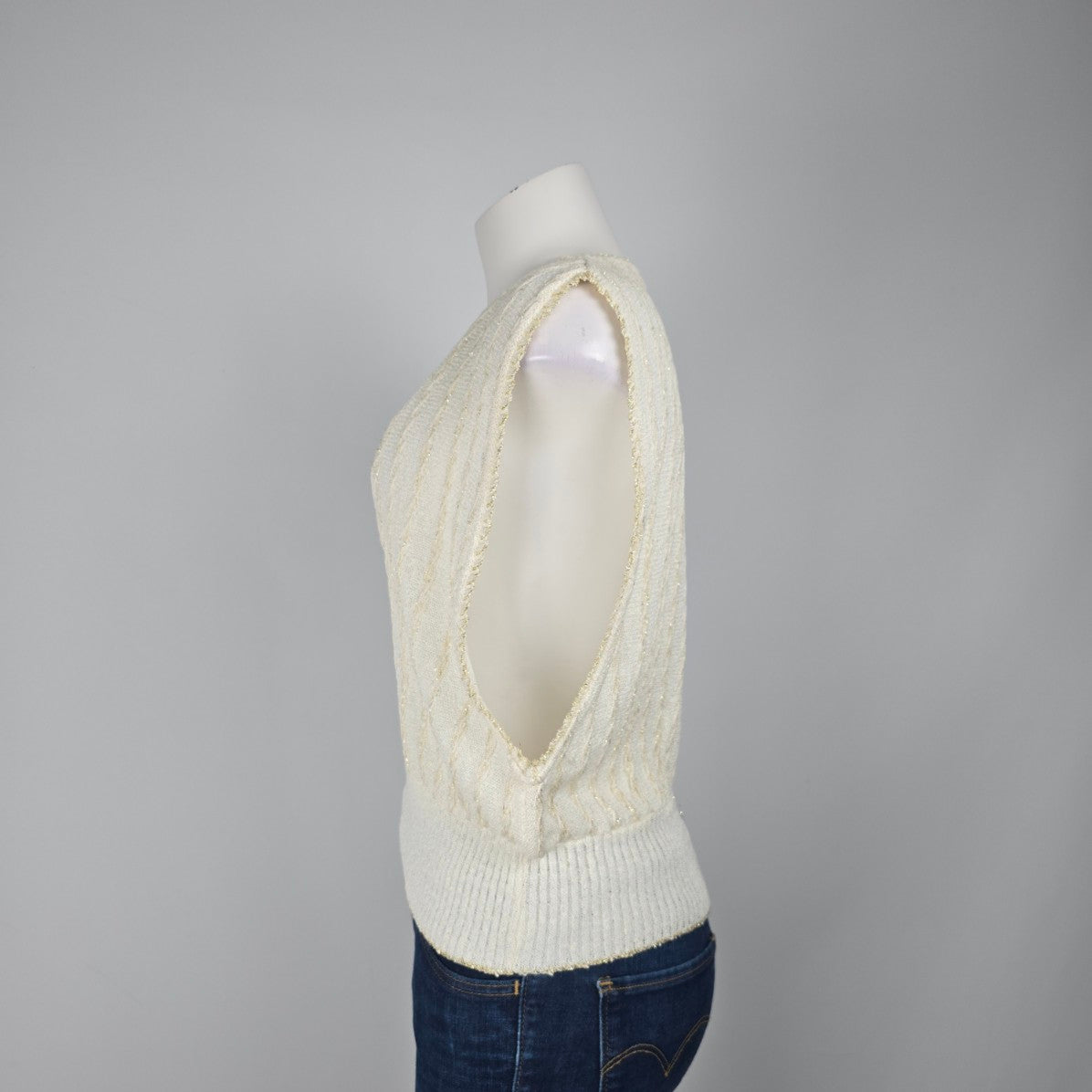 Vintage Holiday Cream & Gold Knit Sweater Vest Size L/XL