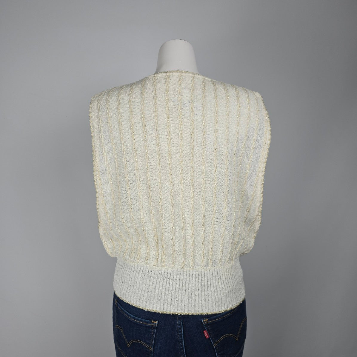 Vintage Holiday Cream & Gold Knit Sweater Vest Size L/XL