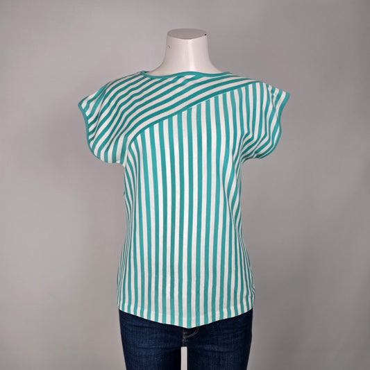 Vintage Irene Teal Stripped Short Sleeve Top Size L