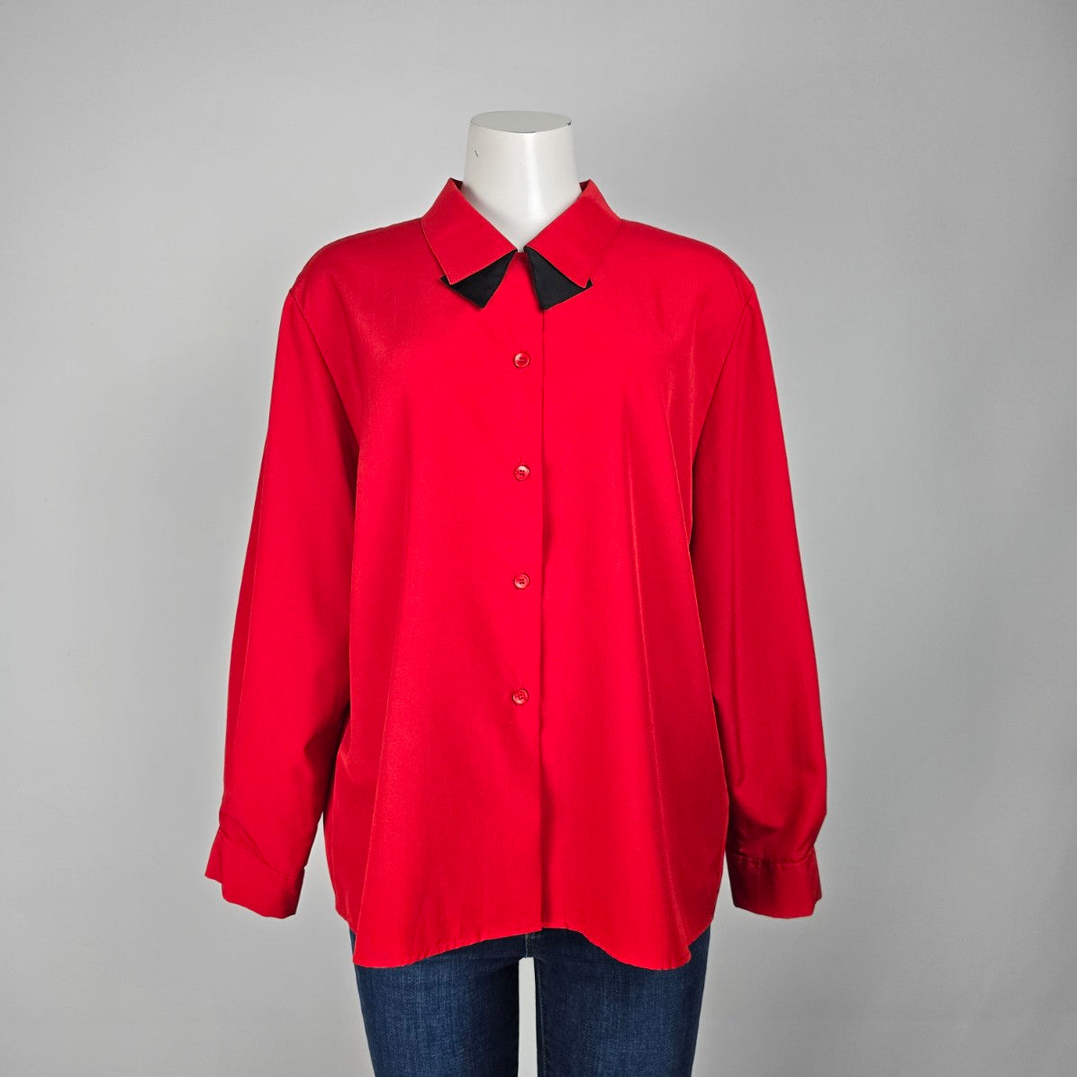 Vintage Match Makers Red Collared Button Up Blouse Size XL