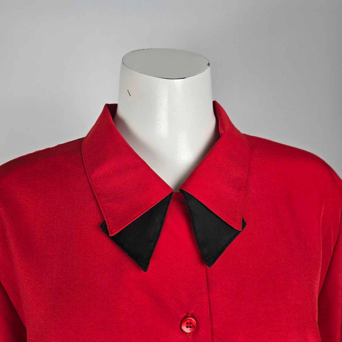 Vintage Match Makers Red Collared Button Up Blouse Size XL
