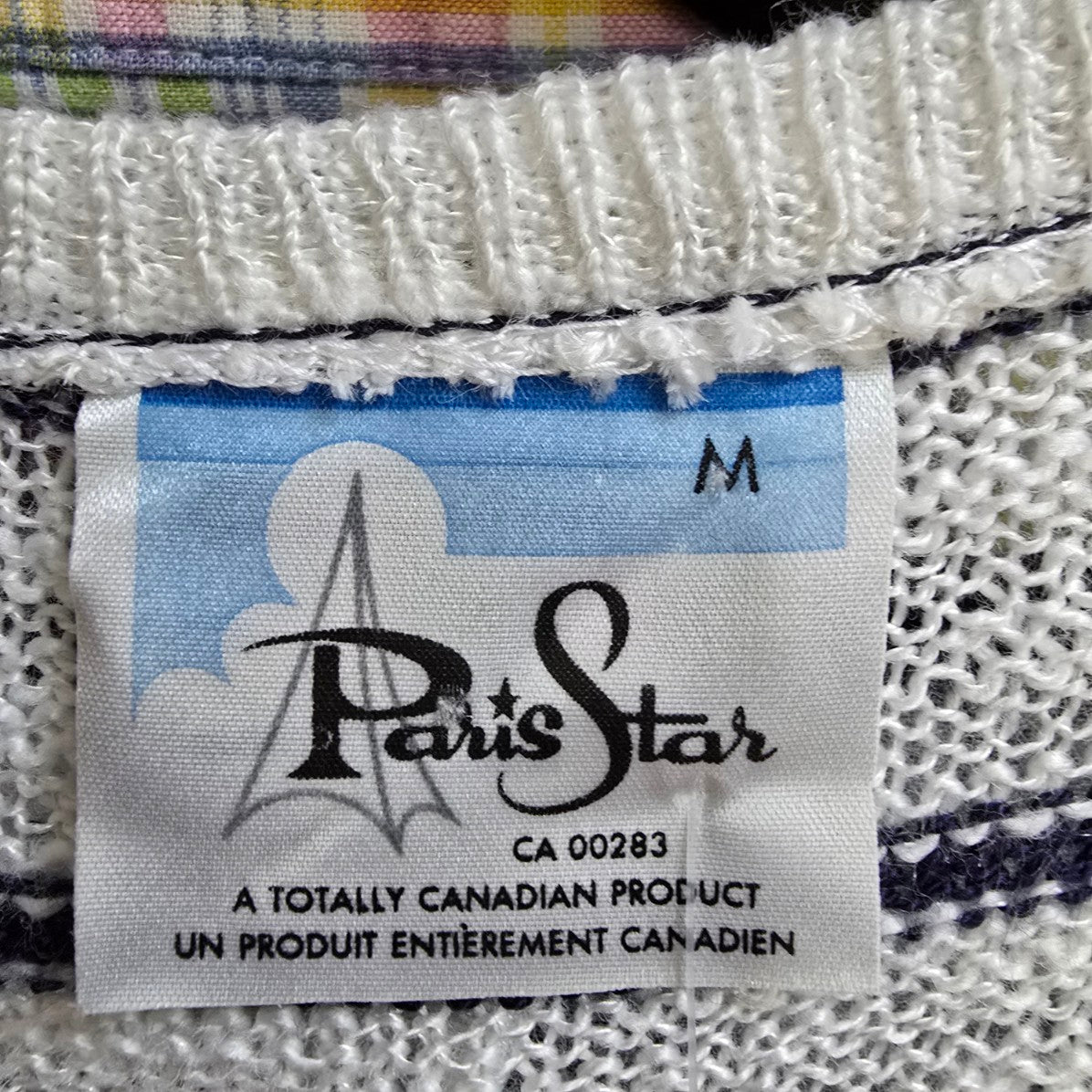 Vintage Paris Star White Stripped Knit Sweater Size M