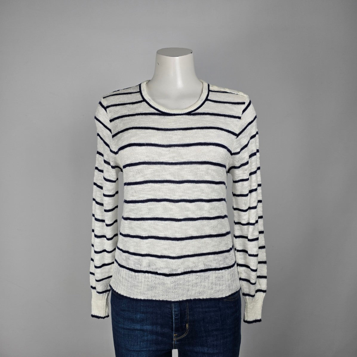 Vintage Paris Star White Stripped Knit Sweater Size M