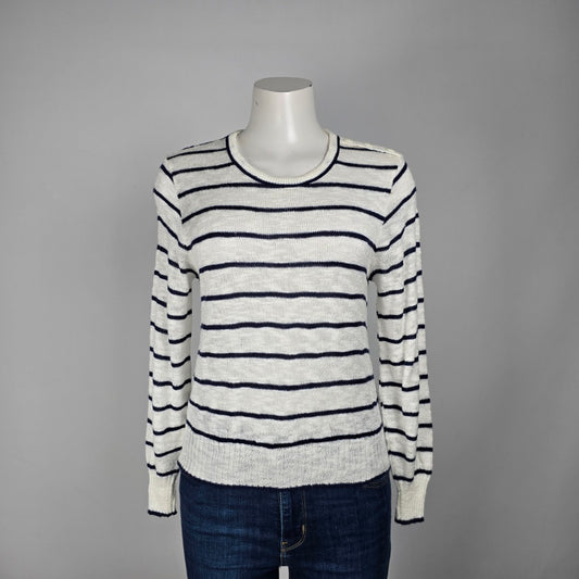 Vintage Paris Star White Stripped Knit Sweater Size M