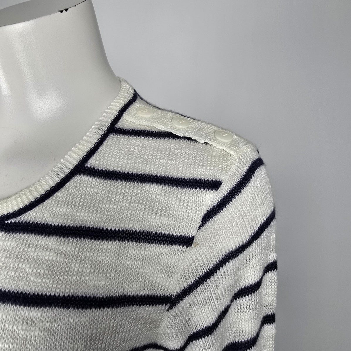 Vintage Paris Star White Stripped Knit Sweater Size M
