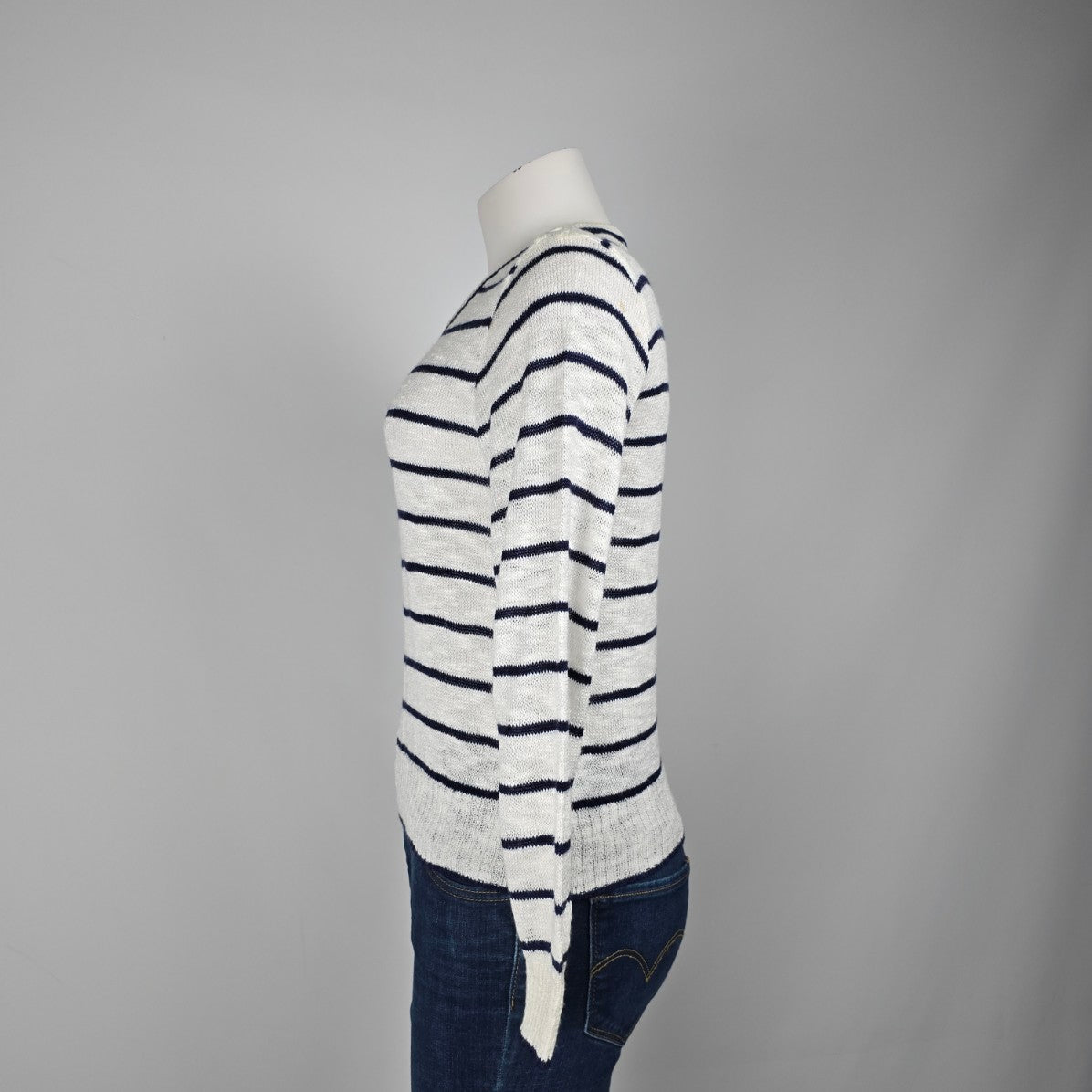 Vintage Paris Star White Stripped Knit Sweater Size M