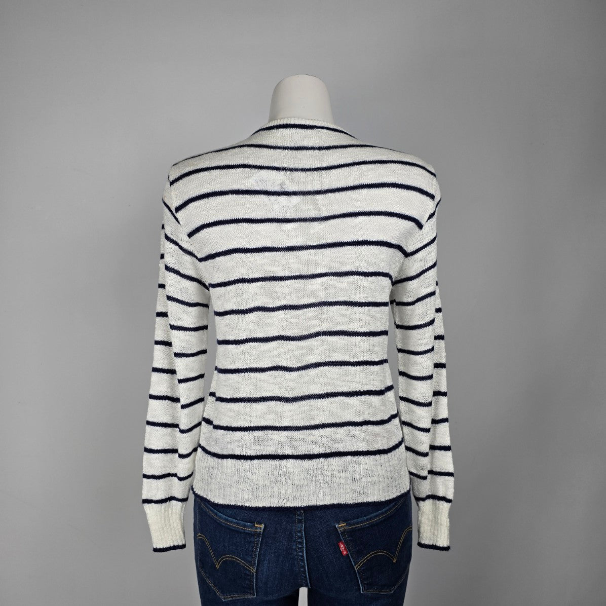 Vintage Paris Star White Stripped Knit Sweater Size M