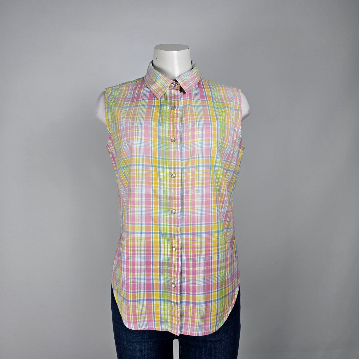 Country Charmers Yellow Plaid Cotton Pearl Snap Sleeveless Top Size M