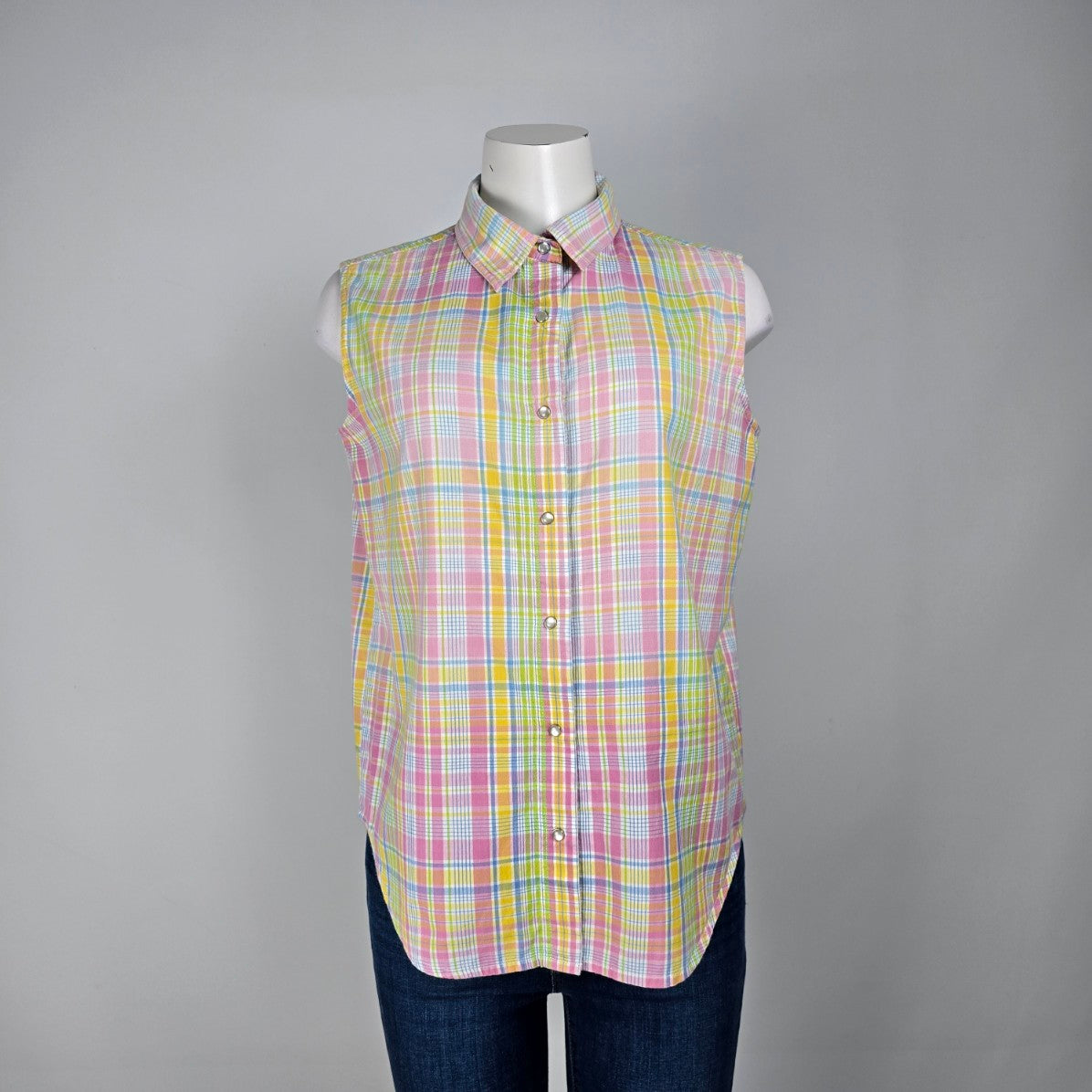 Country Charmers Yellow Plaid Cotton Pearl Snap Sleeveless Top Size M