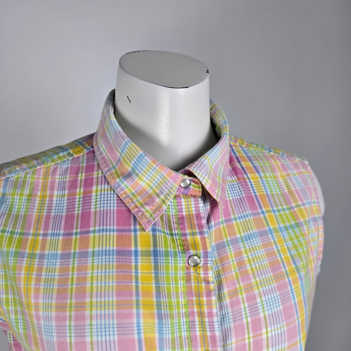Country Charmers Yellow Plaid Cotton Pearl Snap Sleeveless Top Size M