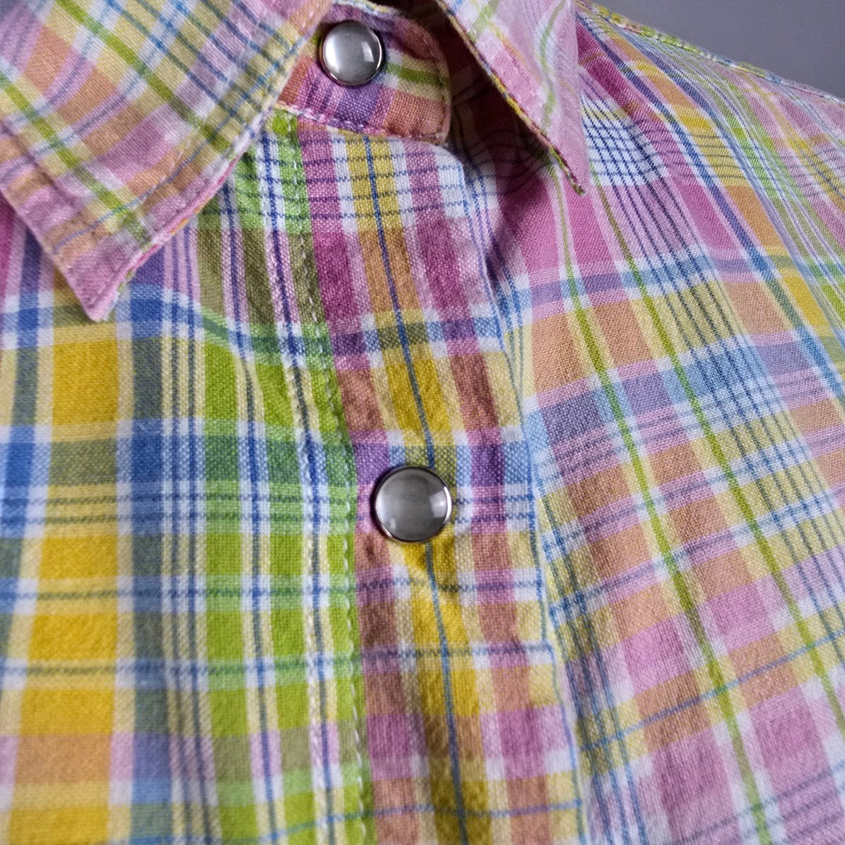 Country Charmers Yellow Plaid Cotton Pearl Snap Sleeveless Top Size M