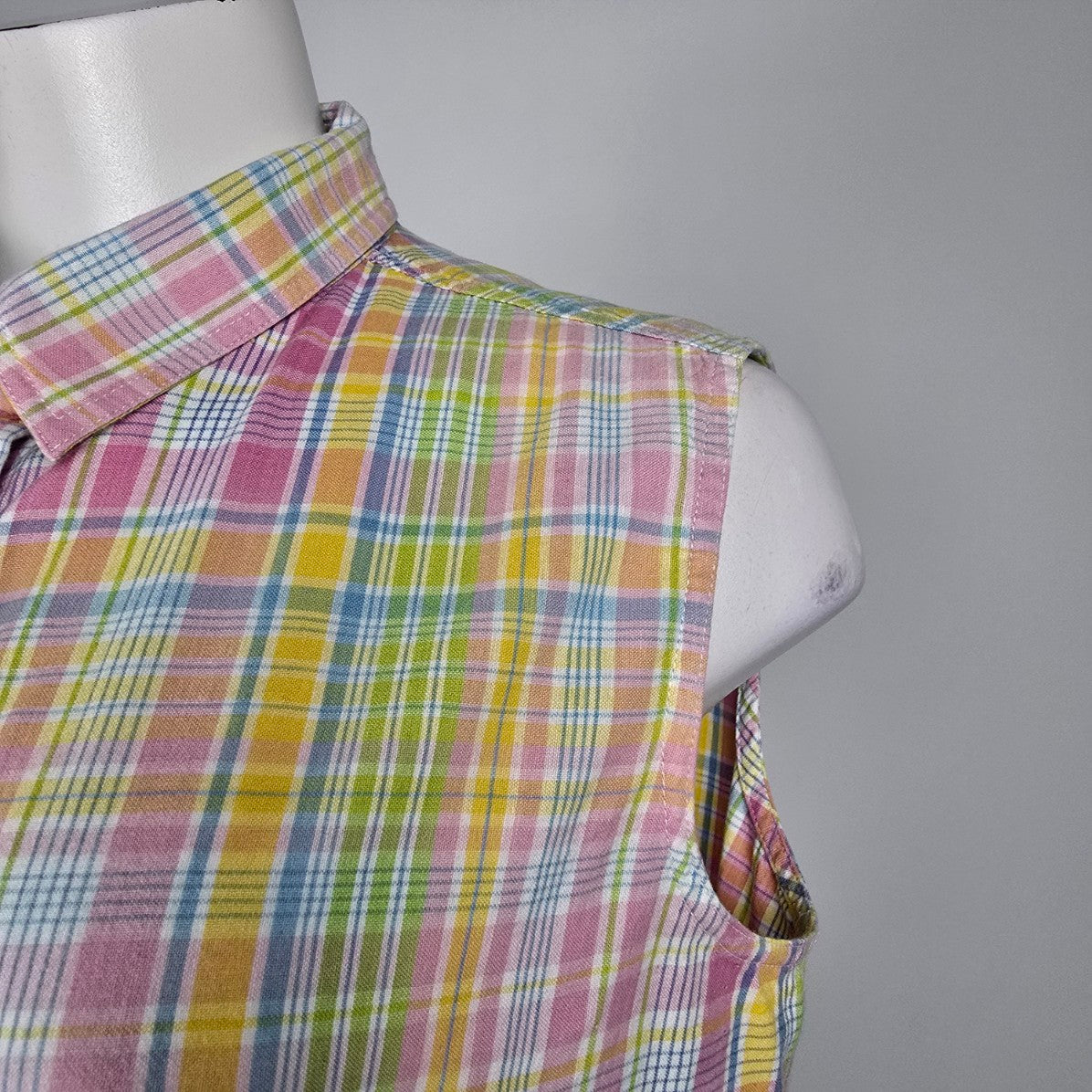 Country Charmers Yellow Plaid Cotton Pearl Snap Sleeveless Top Size M