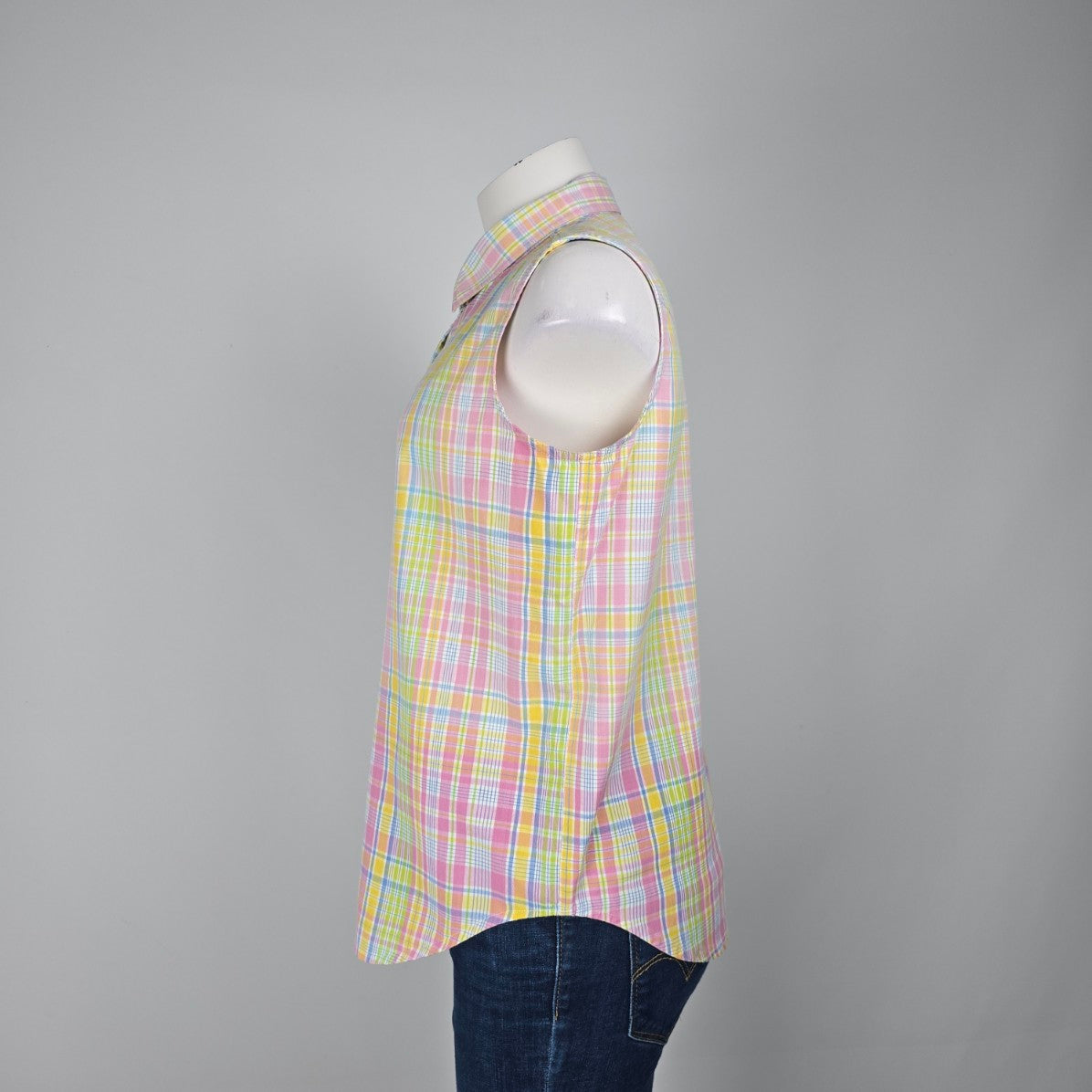 Country Charmers Yellow Plaid Cotton Pearl Snap Sleeveless Top Size M