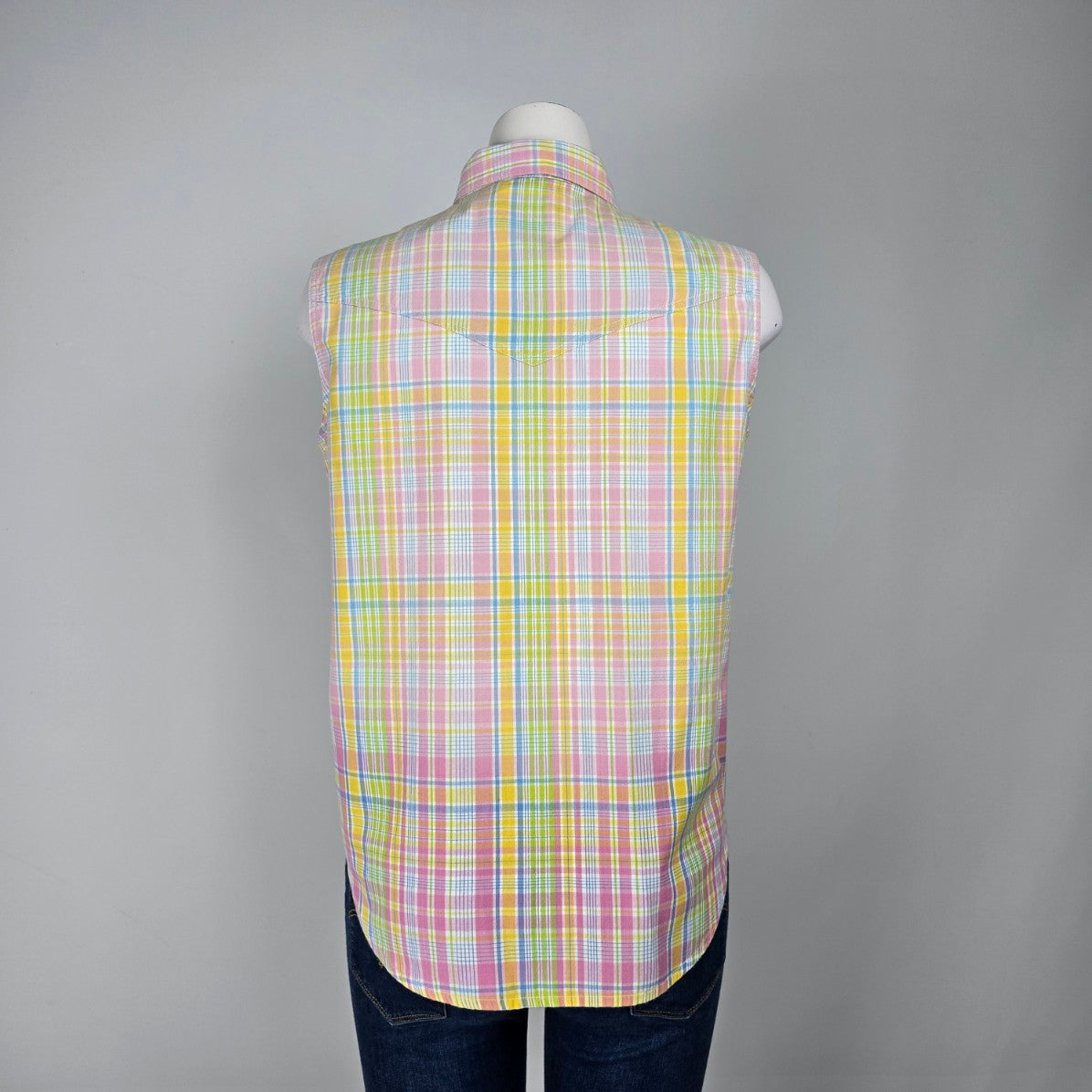 Country Charmers Yellow Plaid Cotton Pearl Snap Sleeveless Top Size M