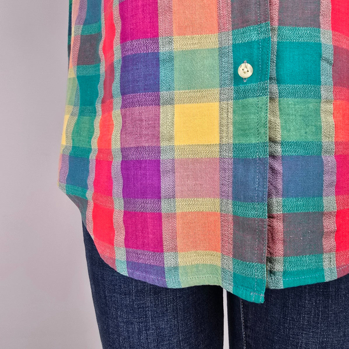 Royal Robbins Pink Plaid Button Up Sleeveless Collared Blouse Size M