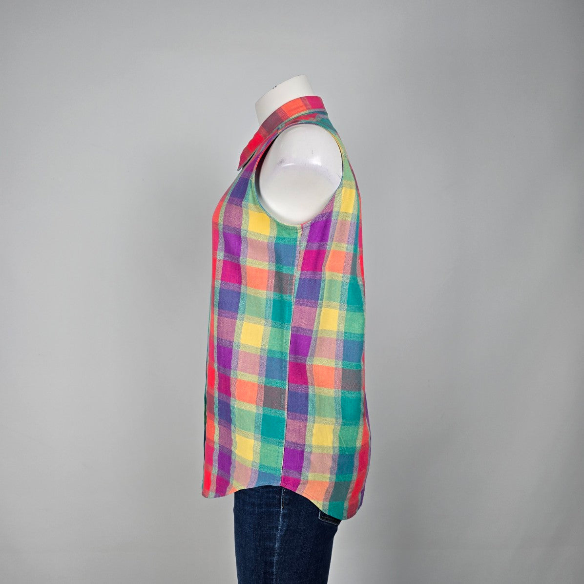 Royal Robbins Pink Plaid Button Up Sleeveless Collared Blouse Size M