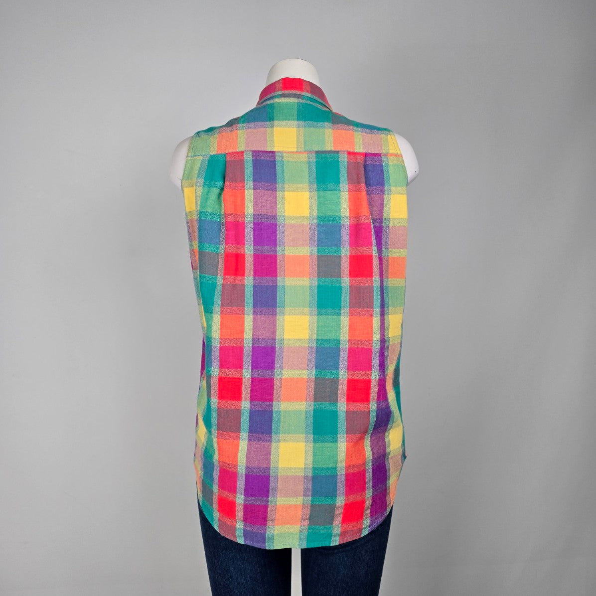 Royal Robbins Pink Plaid Button Up Sleeveless Collared Blouse Size M
