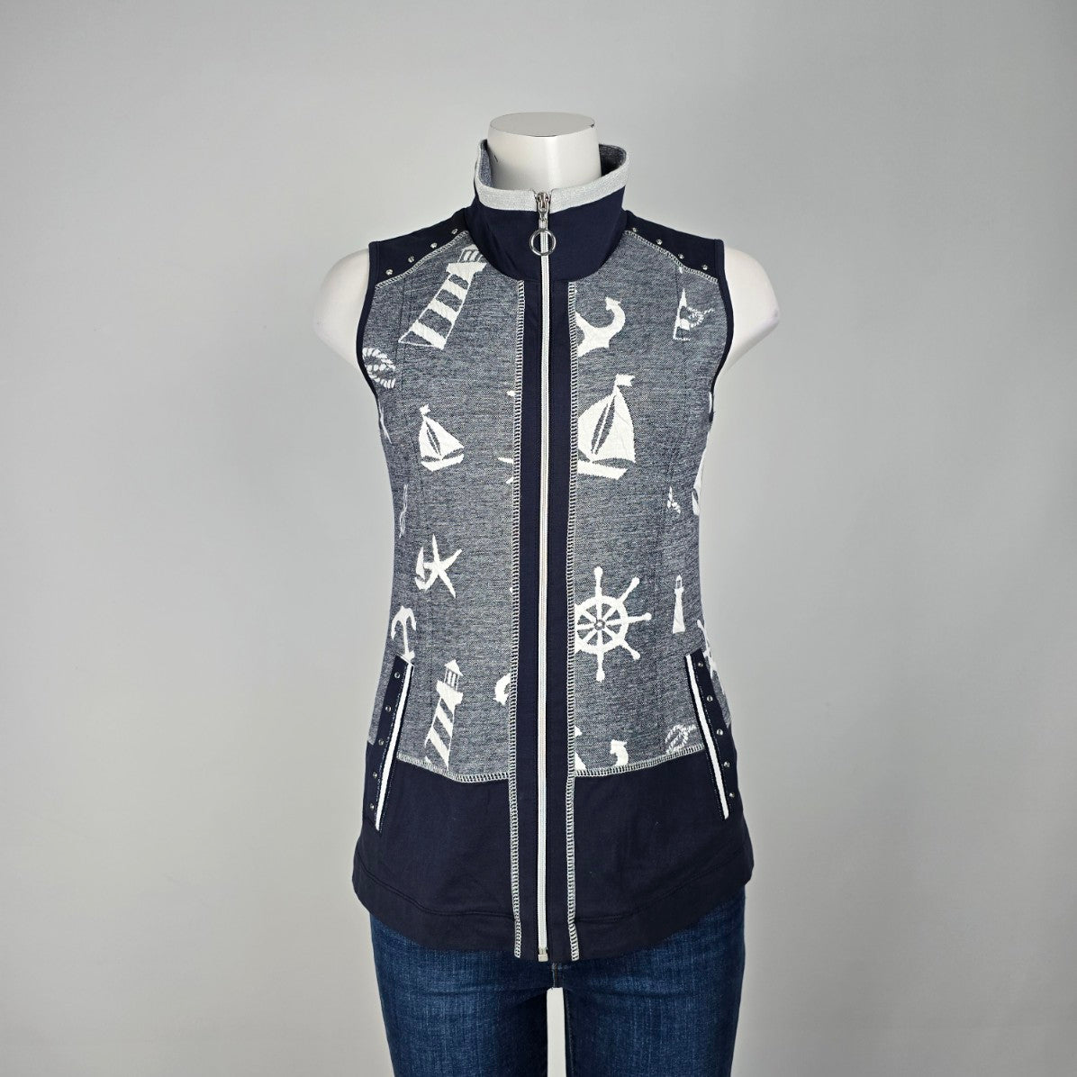 Art by Dolcezza Blue Nautical Zip Us Vest Size S
