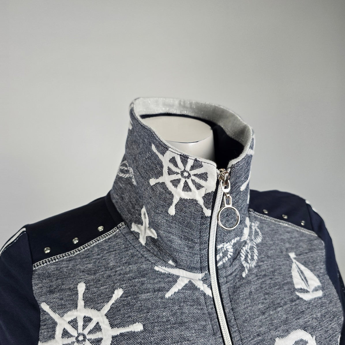 Art by Dolcezza Blue Nautical Zip Up Jacket Size S
