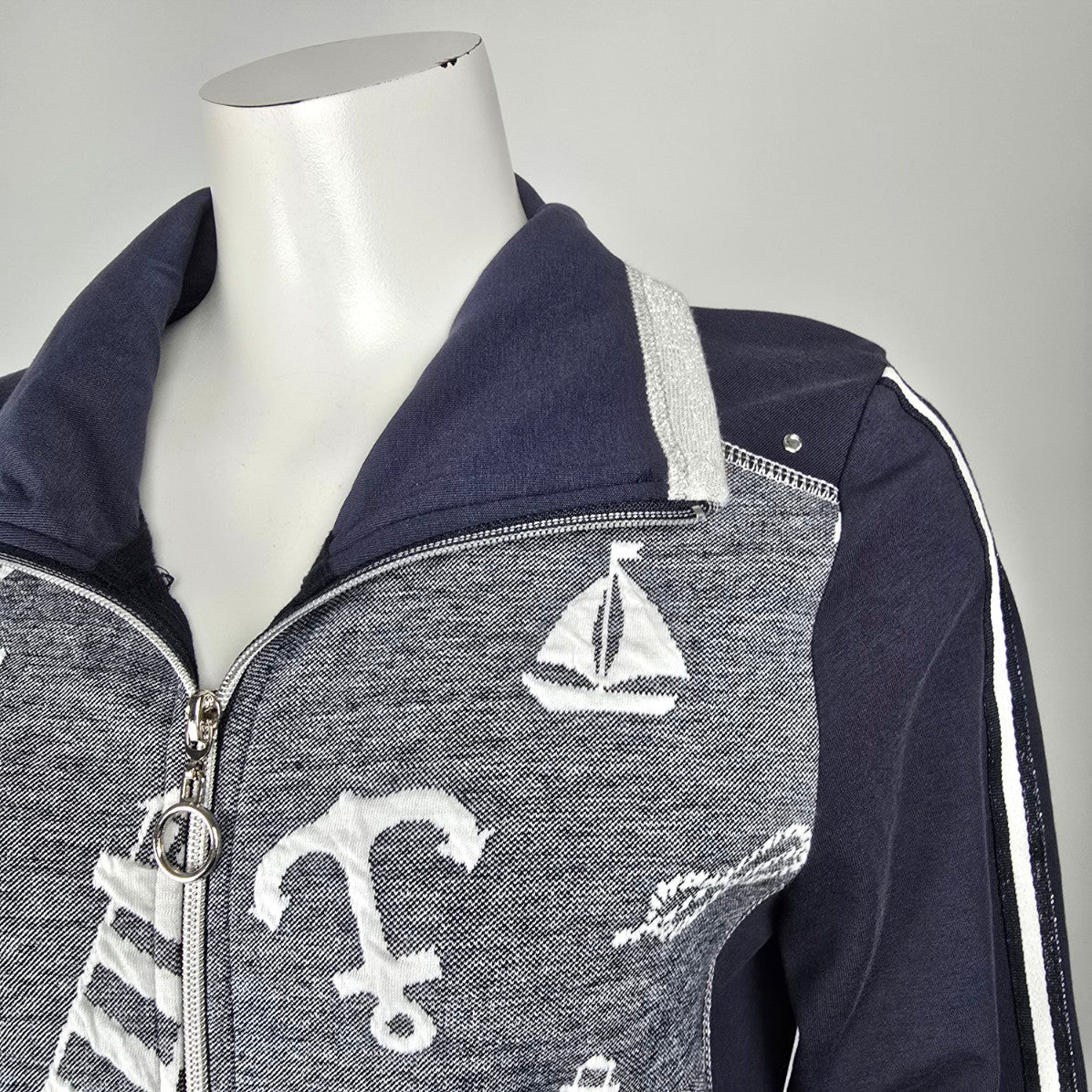 Art by Dolcezza Blue Nautical Zip Up Jacket Size S