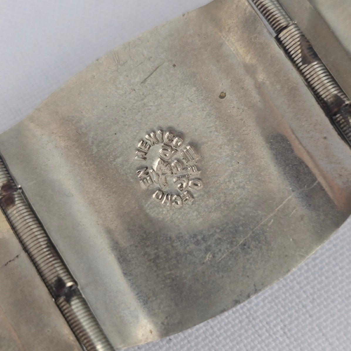 Vintage Taxco 925 Onyx Carved Silver Link Bracelet